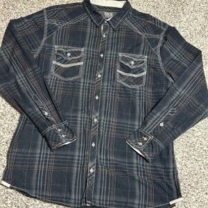 BKE Men's Dark Plaid Button Down Shirt